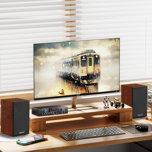 Image of Passive Bookshelf Speakers for Home Theater Surround Sound, Satellite Stereo Speakers with Classic Wood Grain for Record Player /Computer /TV, Wall Mountable, Cable Included, Wood Grain Color