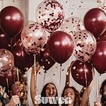 SUWEN Burgundy Balloons and Burgundy Confetti Balloons Set 47PCS Shiny Latex Helium Maroon Balloon for Birthday Graduation Anniversary Party Decorations - Image 3