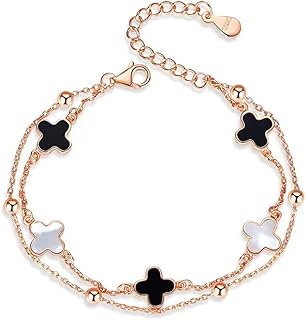 ESTART 18K Gold Plated Adjustable Four Leaf Clover Bracelet Fashionable Titanium Steel Bracelet Gift for Women Birthday Mothers Day Valentines Day