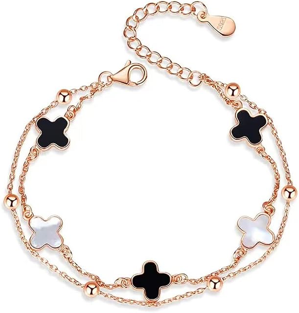 ESTART 18K Gold Plated Adjustable Four Leaf Clover Bracelet Fashionable Titanium Steel Bracelet Gift for Women Birthday Mothers Day Valentines Day