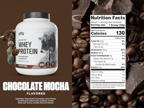 Image of Levels Grass Fed Whey Protein Powder, No Artificials, 24G of Protein, Chocolate Mocha, 5LB