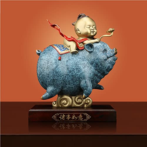 Cutfouwe Feng Shui Ornament Messing Schweine Statue-Sammlerfiguren Reichtum Symbol Statue Chinesisches Sternzeichen Schwein Jahr Reines Kupfer Schwein Ornamente,Statuen Cover