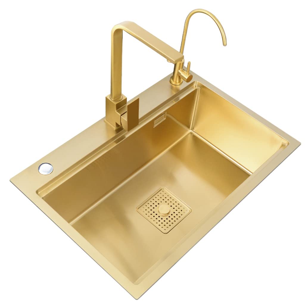 Évier de cuisine doré acier inoxydable 75 x 46 cm avec robinet et kit complet