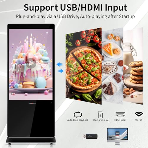 PWR4GTR 55 Inch Floor Standing Digital Signage, 4K UHD Touchscreen Interactive Display Advertising Kiosk Commercial LCD Android Totem with Auto-Play, HDMI-in - Thumbnail 4