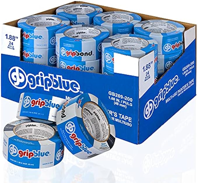 Blue Painters Tape 2 inch Wide, Masking Tape Blue 1.88in x 60yds, 24 Rolls of Blue Paint Tape, 2 Inch Painters Tape for Sharp Lines, Blue Tape is Surface-Safe & Residue-Free - GripBlue