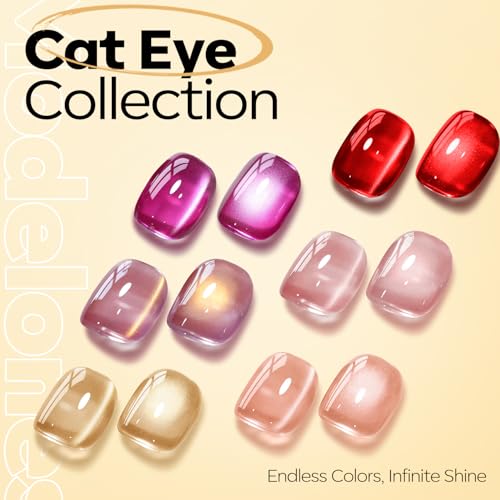 Image of modelones Nude Cat Eye Gel Nail Polish Gold Glitter Pink Cat Eye Gel Polish Clear 9D Holographic High Density Crystal Nail Polish with Magnet Soak Off U V Shimmer Polish Nail 15ML