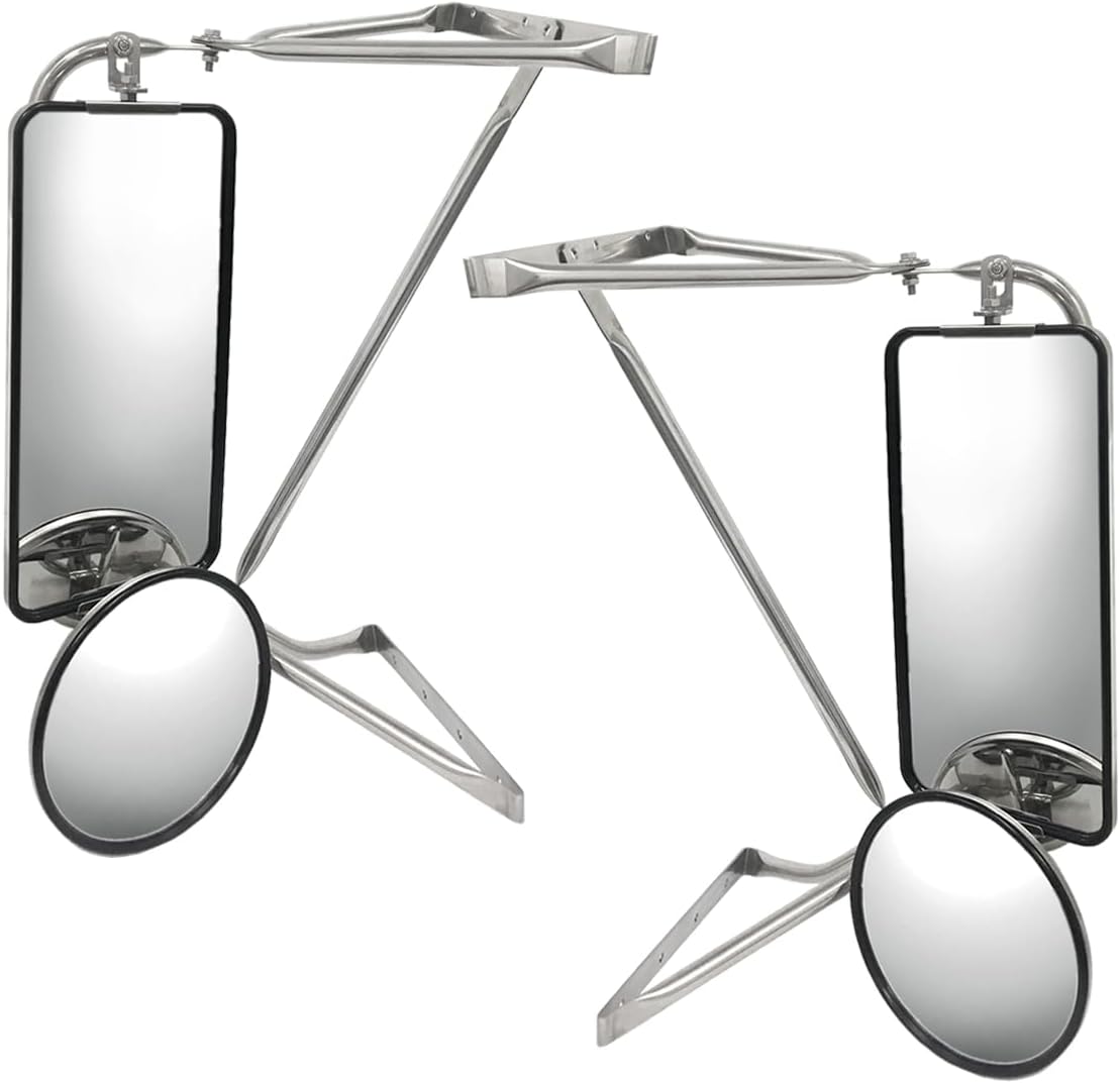 Stainless Door Mirror With Bracket Arm - Driver & Passenger (Fits Freightliner FL50 60 70 80 106 FL112)