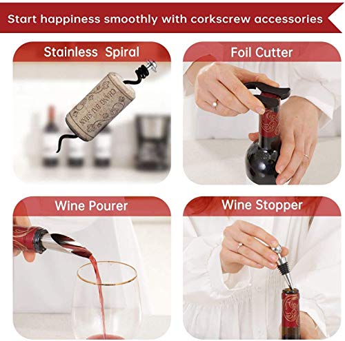 Wine Bottle Opener Corkscrew kit-[2020 Upgraded]Stainless Steel Corkscrew, Wine Opener Compact Vertical Corkscrew Wine Bottle Opener with Foil Cutter,Wine Stopper and Extra Spiral (Silver) - Thumbnail 5