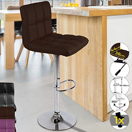 MIADOMODO Taburete de Bar - Ajuste de Altura, Infinitamente, Acero Cromado, Piel sintética, Color a Elegir - Silla para Cocina, Bar