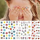 24 Sheets Nail Stickers for Kids, Cute Nail Art Decals for Little Girls, 3D Self-Adhesive Flowers Fruits Leaves Rainbow Hearts Mermaid Snow Nail Decoration for Women, DIY Manicure Supplies Accessories