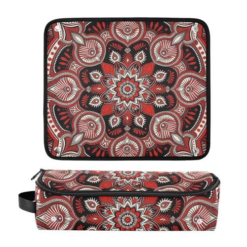 Bolsa de viaje 2 en 1 para planchas y rizadores con tapete resistente al calor y organizador impermeable rojo y negro con diseño paisley miniatura 3