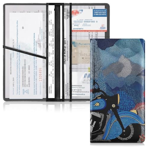Car Registration and Insurance Holders Motorcycle Bird Print, PU Leather for License Documents Cards