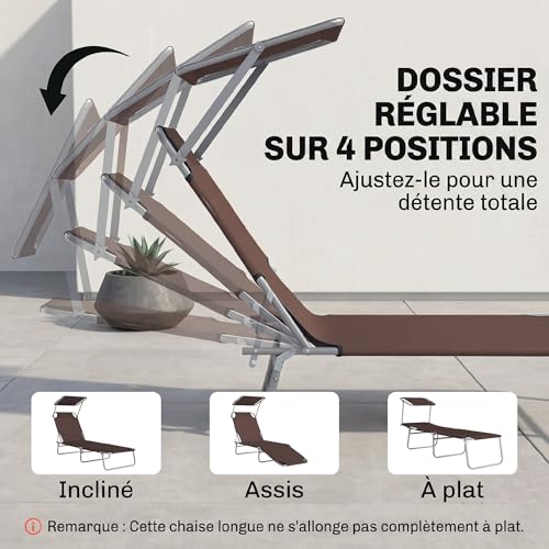 Transat bain de soleil pliable avec auvent, Outsunny
