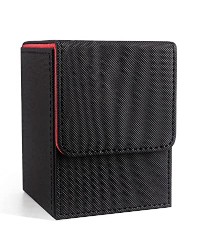 HSYKING Deck Box for MTG Cards with 100 Pcs Card Sleeves, Commander Card Deck Box Fits 100+ Single Sleeved Cards, PU Leather Strong Magnet Card Deck Case for TCG CCG (Black&Red)
