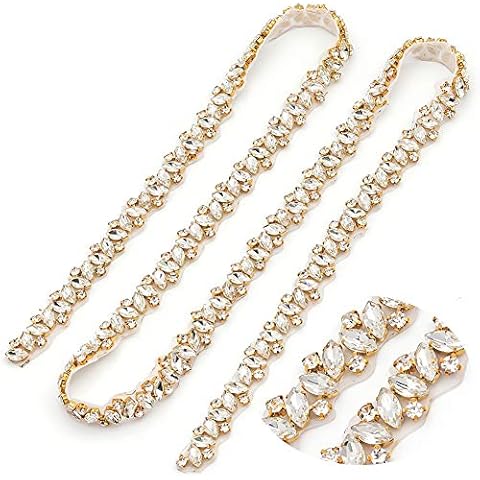 yanstar Handmade Gold Crystal Rhinestone Wedding Bridal Applique By The Yard For Bridal Dress (Gold) Cover