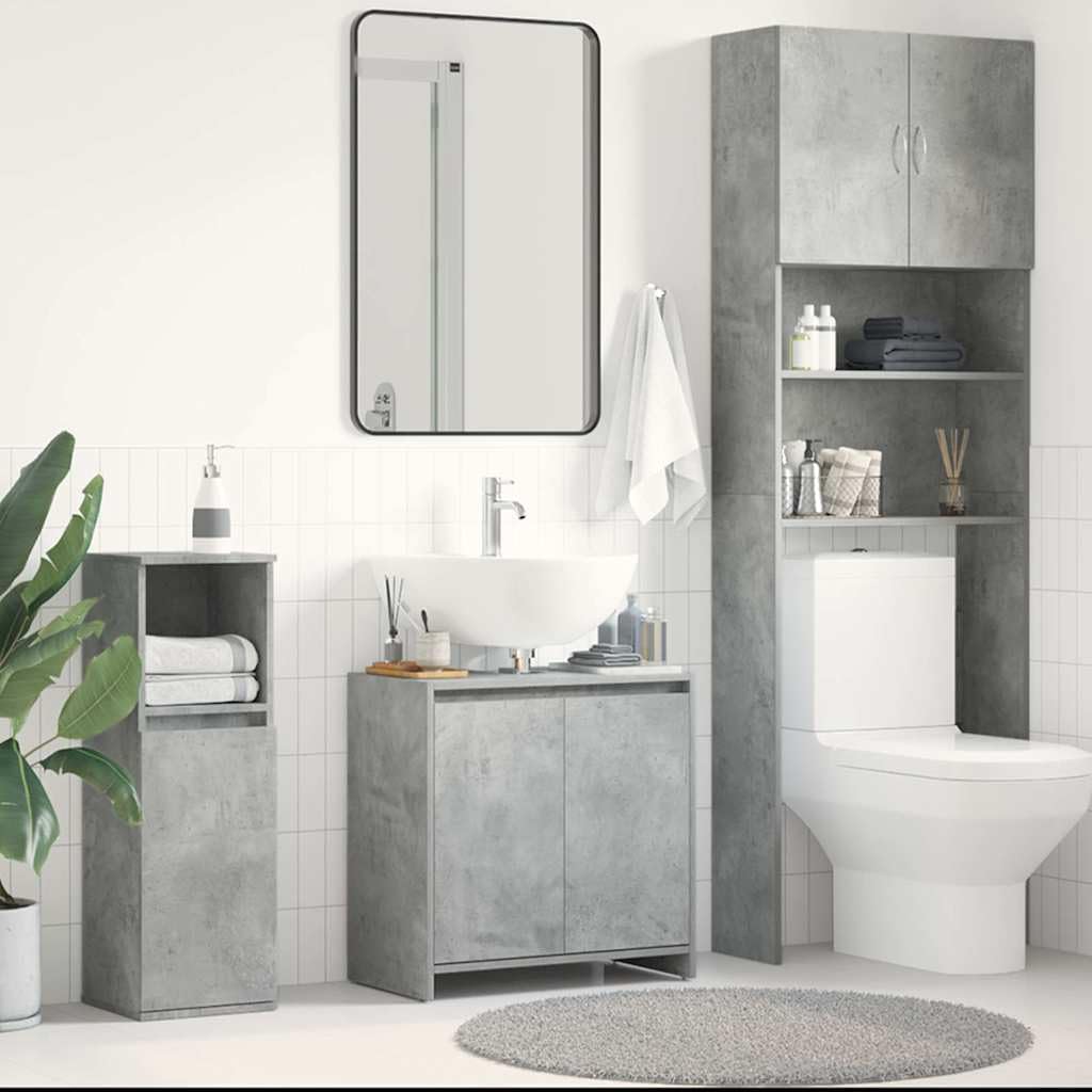 Mangloder Armoire de Salle de Bain Gris béton 60x33x61 cm en Bois d'ingénierie, Meuble de Rangement Pratique pour buanderie, Salle de Bain, Toilette, avec Portes et Compartiment
