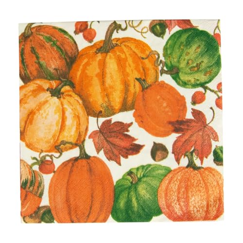 Caspari Pumpkin Field Paper Luncheon Napkins in White - Two Packs of 20