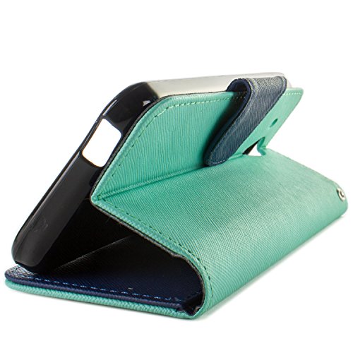 Htc Desire 520 Wallet Case, Coveron® [Carryall Series] Flip Folio Card Slot Pouch Cover Screen Protector + Strap Case For Htc Desire 520 - Teal/Navy #TOP2