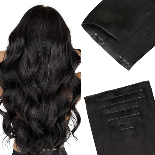 GOO GOO Invisi Edge Clip in Hair Extensions 18inch 130g 7Pcs Injected Seamless PU Clip in Hair Extensions, Virgin Real Human Hair, 1B Natural Black