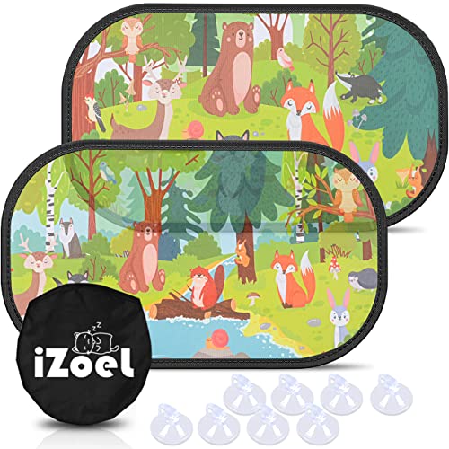 iZoeL Pare Soleil Voiture Bébé Enfant, 2 PCS Pare Brise Vitres Latérales, Motif Renard Bunny Animal, Auto Adhésifs, 8 Ventouses, Sac Rangement, 51 x 31 CM,...