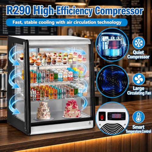 Image of Display Refrigerator 7 Cu. Ft Countertop Commercial Cake Display Case, LED Lighting, Double-Layered Glass Door, Adjustable Shelves, Pastry Cooler Merchandiser for Bakery Cafe Restaurant Food Showcase
