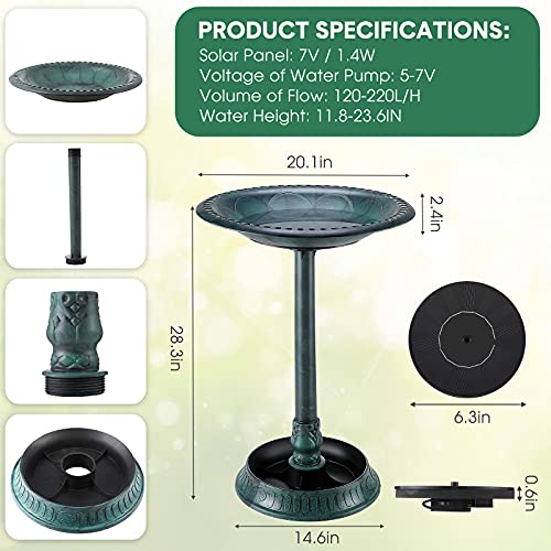 Bird Bath With Fountain, Outdoor Garden Bird Bath Bowl And Solar Powered Water Fountain Pump Combo Set, Apply To Gardens, Patio, Yard, Deck (Green) #TOP5