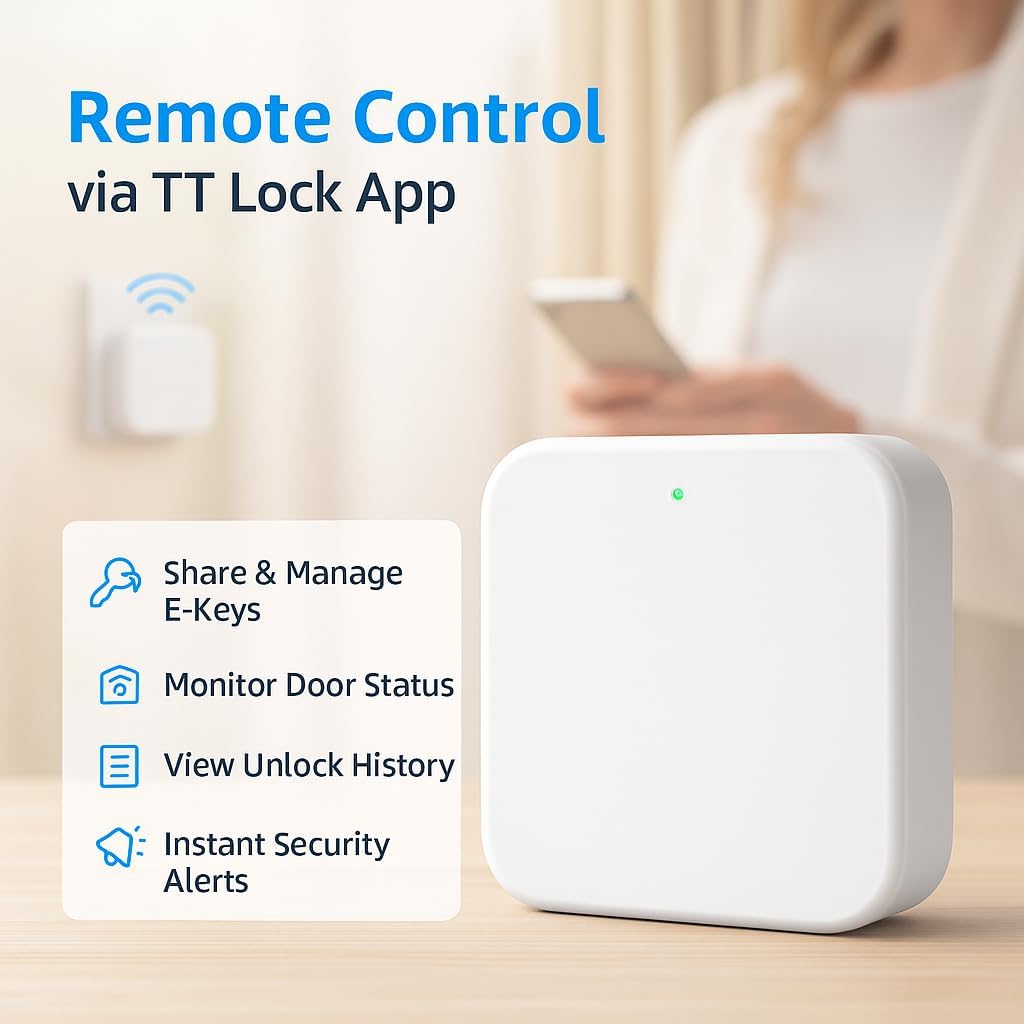Wi-Fi Gateway for Smart Door Lock – Remote Access & Voice Control Hub Compatible with TTLock App and Alexa, Enables Remote Unlock via Smartphone, by TIMSUNBER