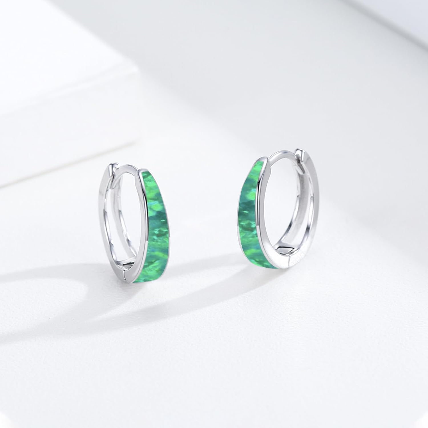 Opal Earrings for Women 925 Sterling Silver Opal Hoop Huggie Earrings Hypoallergenic Cartilage Hoops Earrings Jewelry Gifts for Mother's Day - Image 3