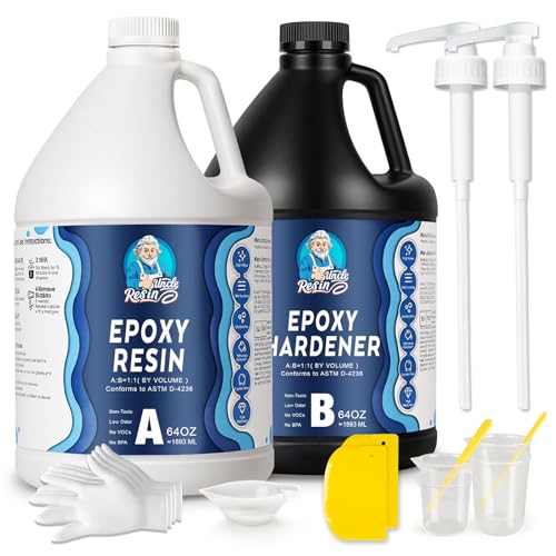UncleResin 1 Gallon Epoxy Resin Kit with Pump Easy Mix 1:1 Crystal Clear Self Leveling No Yellowing Casting Resin for River Table Wood Flower Preservation Art Crafts