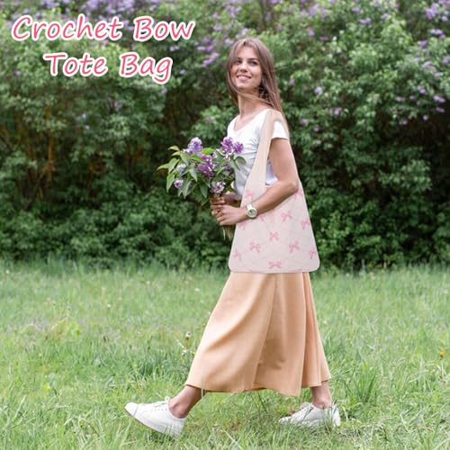 Crochet Tote Bag, Beach Mesh Knitted Shoulder Handbags Aesthetic Shopping Casual Travel Foldable Hobo Bags for Women3