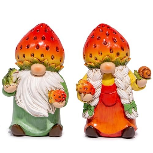 Hodao 2PCS Strawberry Gnomes Decoration Summer Elf Figurines Gifts for Home Spring Lively Garden Decor for Outdoor Mom Mother Green Orange