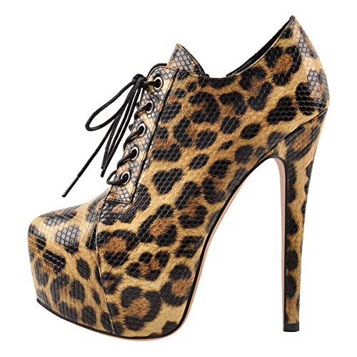 Richealnana Women's Platform Ankle Boots Lace Up Low Top High Heels