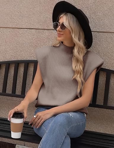 Himosyber Women's Solid Sleeveless Vest Elegant High Neck Stretchable Cap Sleeve Knit Sweater Tops4