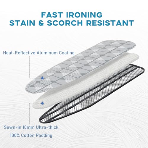 Image of Ironing Board Cover and Pad 15x54, RAINHOL Gray Pattern Standard Size | Full Size Extra Thick Padded Iron Table Cover with Aluminum Coated, Elastic Edge