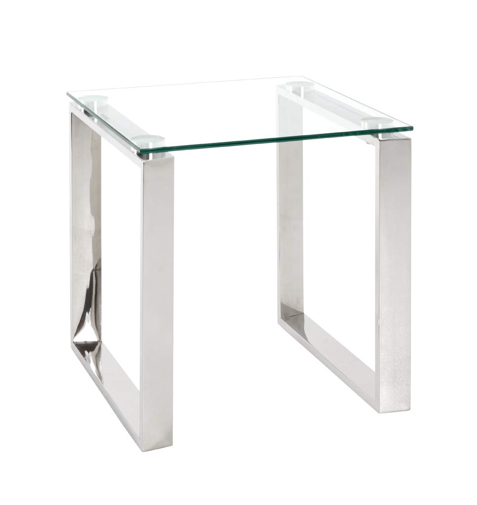 HAKU Mesita Auxiliar Acero Inoxidable Tablero de Cristal Transparente Mesa de sofá con Vidrio de Seguridad 8 mm Mesa de Centro - Dim.: An 42 x Al 45 x P 42 cm; Estilo: Moderno