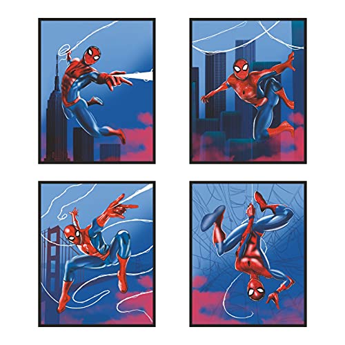 Spiderman Wall Decor Poster Prints, Superheros Watercolor Poster, Avengers Room Decor, Set of 4 FRAMELESS (8''x10''), Avengers Watercolor Poster, Avengers room decor for boys, Superheroes poster, Avengers prints, Avengers Room Decorat