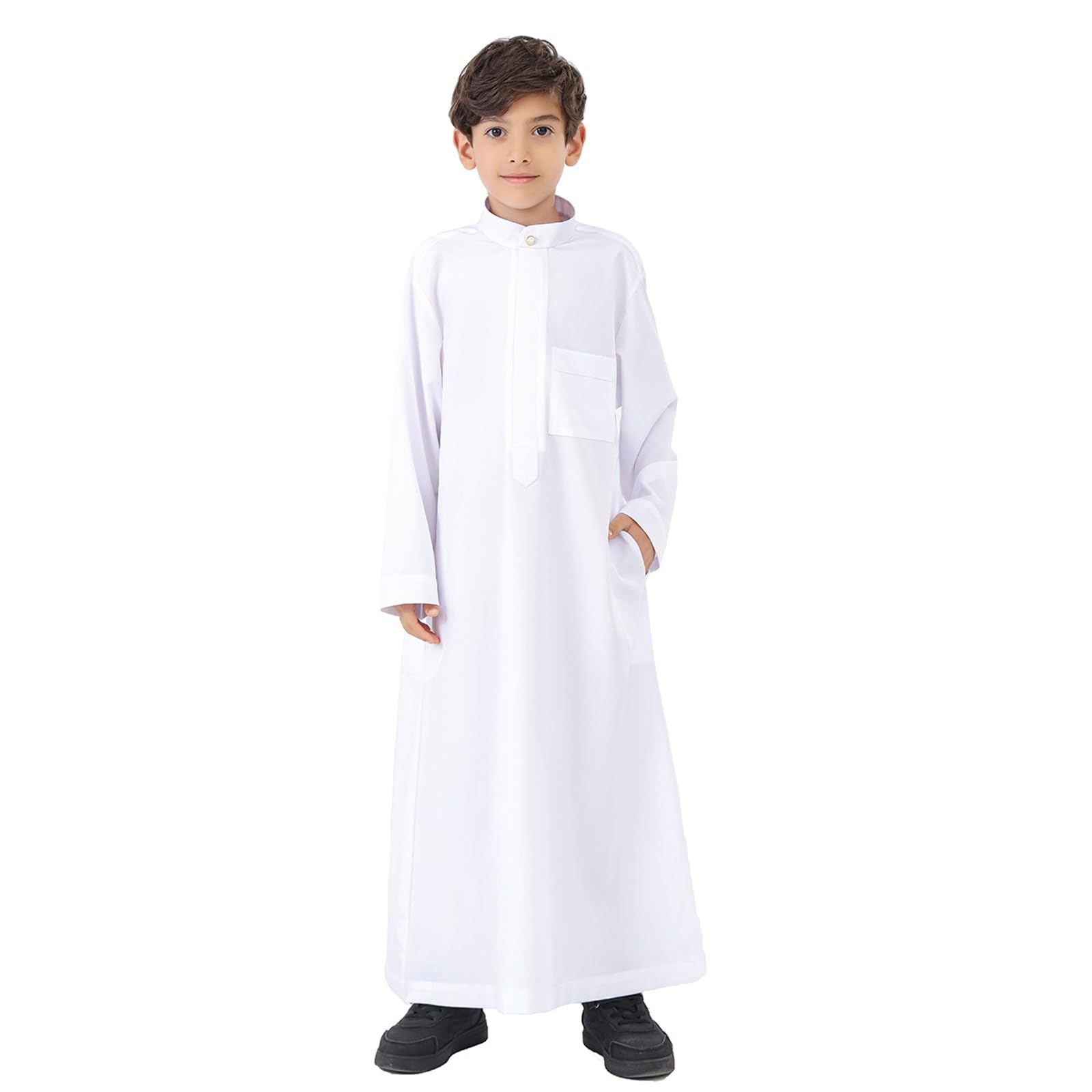Gebetskleidung für Kinder, Islamische Kleidung für Kinder Jungs, Abaya Junge Langarm Arabische Kaftan Mit Tasche Muslimische Kleider Langer Islam Thobe Scheich Kostüm Muslimische Robe Ihram Kleidung