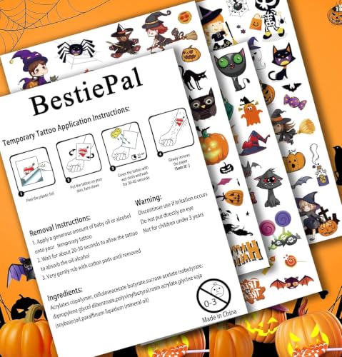 166Pcs Halloween Party Favors - Cute Halloween Tattoos，Goodie Bag Stuffers, Halloween Decor Indoor, 4 Sheets Halloween Tattoos, Halloween Decorations Gifts for Party & Cosplay - image 7