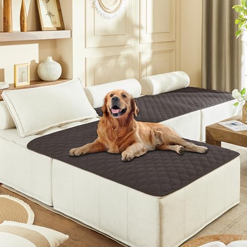 Image of gogobunny 100% Double Sided Waterproof Dog Blanket Soft Pet Bed Cover Reversible Protect Furniture Couch Sofa Car for Puppy Cat Kids (Dark Coffee /Light Coffee, 40x50 Inch (Pack of 1))