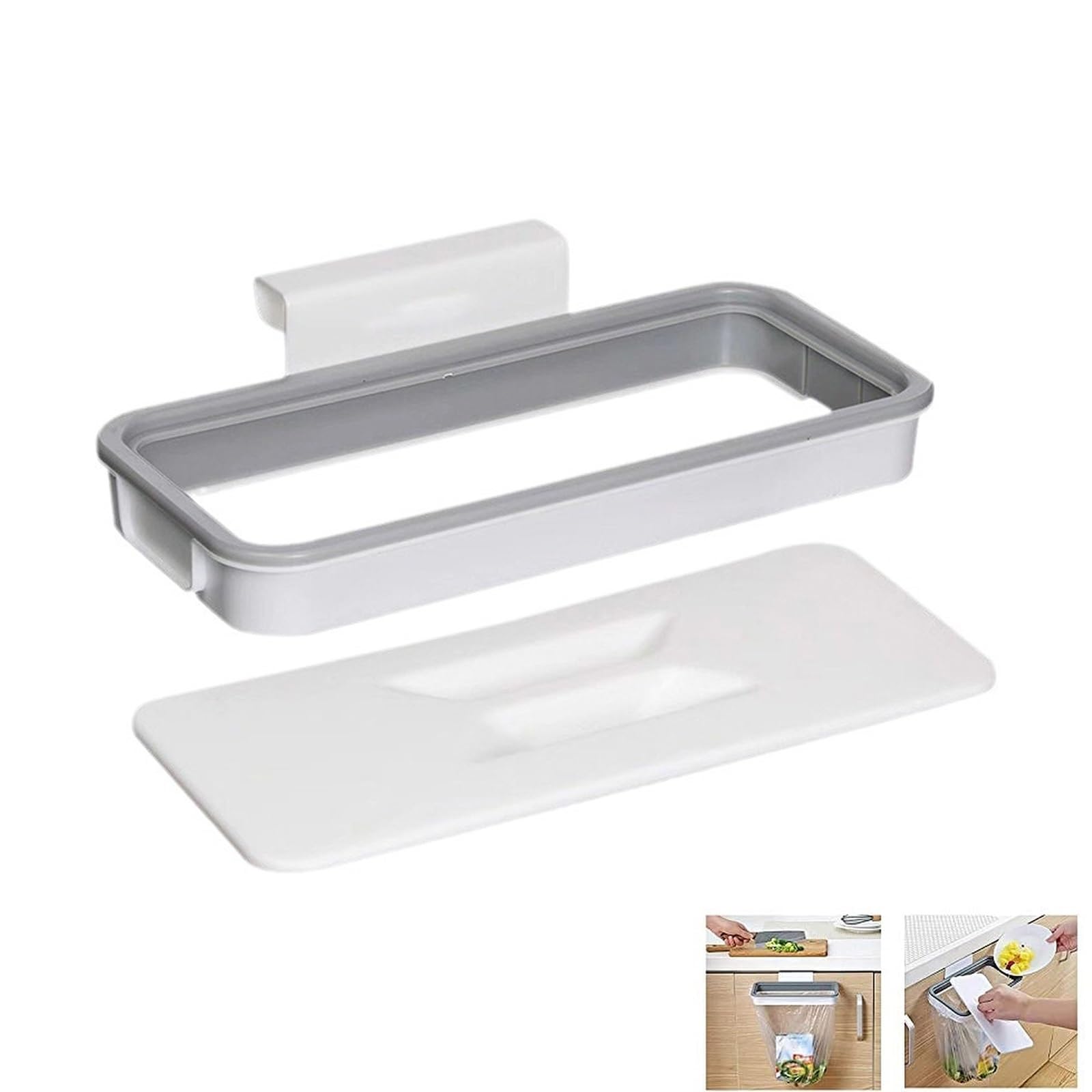 Explcior Hanging Bin Bag Holder, Stackable Trash Bag Holder, Rubbish Bags Storage Rack with Lid, Kitchen Trash Bin Garbage Bags Storage Rack for Cupboard(1pc)