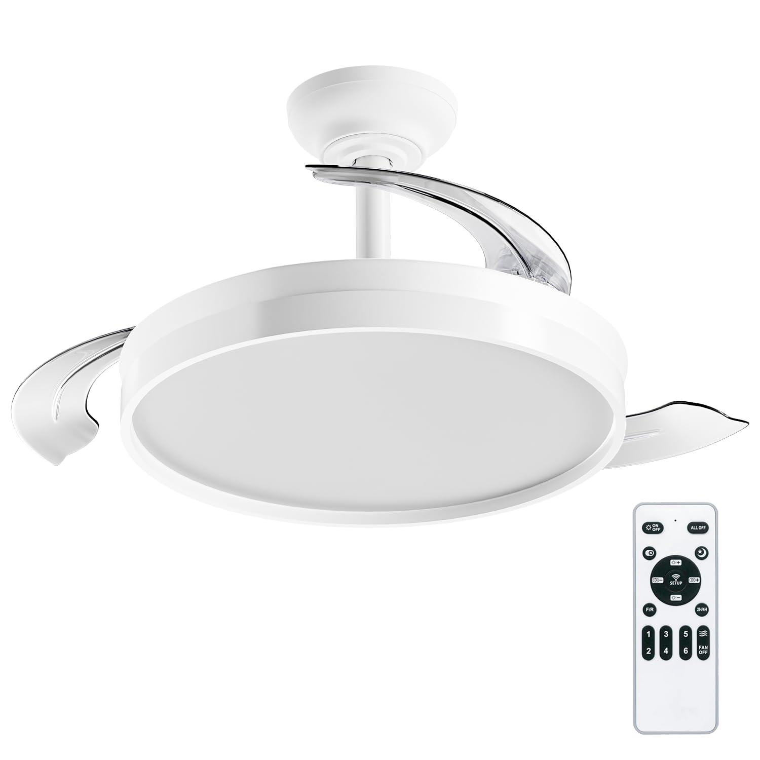 Ventilador con Luz LED 72W 50CM de 7590lm, Motor DC, temporizador, 6 velocidades, aspas retráctiles, CCT, función verano-invierno Silencioso, Controlador Incorporado (Blanco liso)
