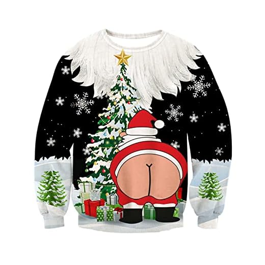 TUONROAD Suéter Feo de Navidad en 3D, suéter Feo de Navidad con Estampado de Dinosaurio de Papá Noel, Sudadera de Manga Larga para Hombre para Parejas 3XL