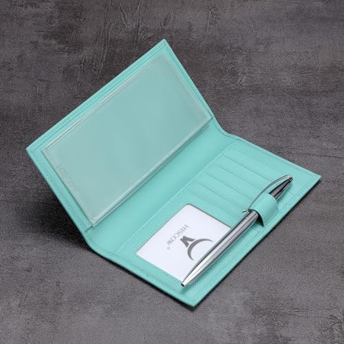 Image of HISCOW Soft Leather Checkbook Cover & Card Holder with Divider - Italian Calfskin (Teal)