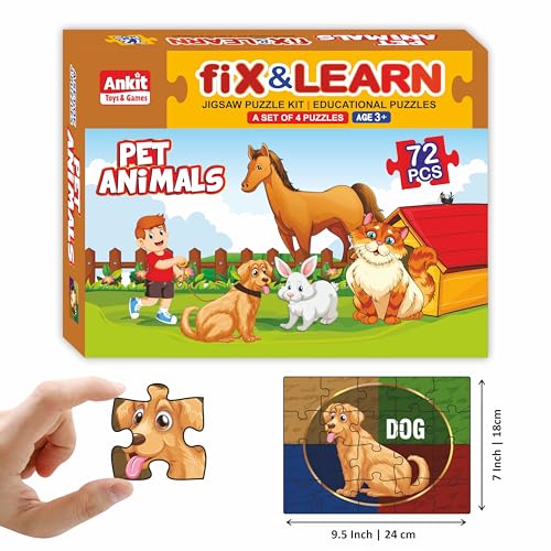 Image of Ankit Toys & Games Fix 'n' Learn Pet Animals Jigsaw Puzzle for Kids | Educational & Learning Toy for Kids Age 3 and Above | Boost Memory Skills | 72 Pieces Transport Puzzles (Set of 4 Puzzles in Box)