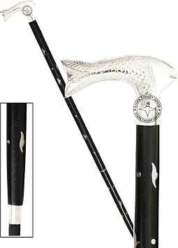 Nickel Silver Nautical Walking Stick Men & Women Canes and Wooden 37 inch Handle Natural Wood Rosewood Stick Best for Gift GFL