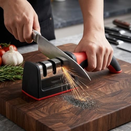 Image of Knife Sharpener Manual 3 Stage Knives Sharpner Tool Advanced Knife Sharpener for Kitchen Knife Sharpner Knives Sharpening Tool for Steel Knives