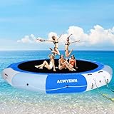 ACWYENN 10/12/15FT Inflatable Water Trampoline for Lake, Floating Water Trampoline with Rope Ladder and Mooring Ropes Without Pump Blue (15FT Blue-White)
