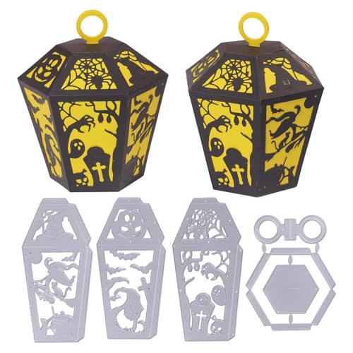 GLOBLELAND 3D Halloween Lantern Frame Cutting Dies for Card Making Witch Spider Bat Black Cat Metal Die Cuts Tombstone Pumpkin Cutting Dies Templates for Scrapbooking Journal Paper Craft Decor