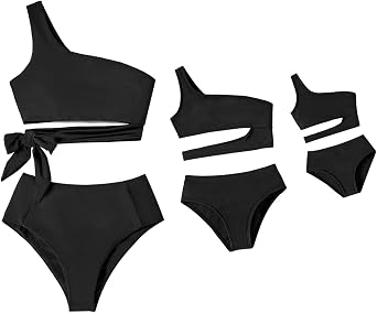 IFFEI Mommy and Me Swimsuits One Shoulder High Waisted Tie Bikini Sets Two Piece Matching Outfits Swimwear