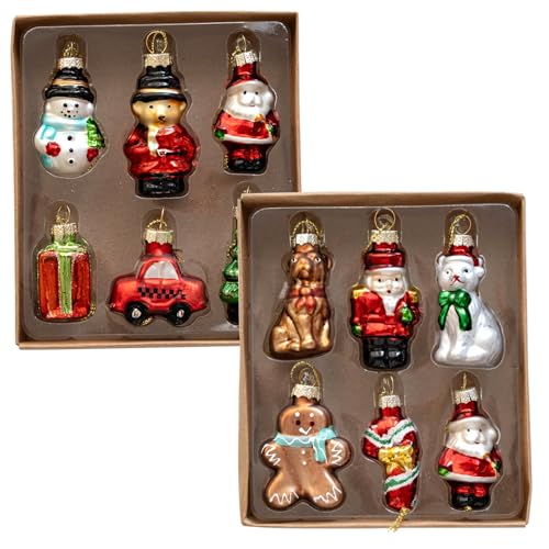 12Pcs Christmas Tree Ornaments Vintage Mini Glass Baubles with Rope Hanging Christmas Ornaments for Xmas Tree Party Decorations.